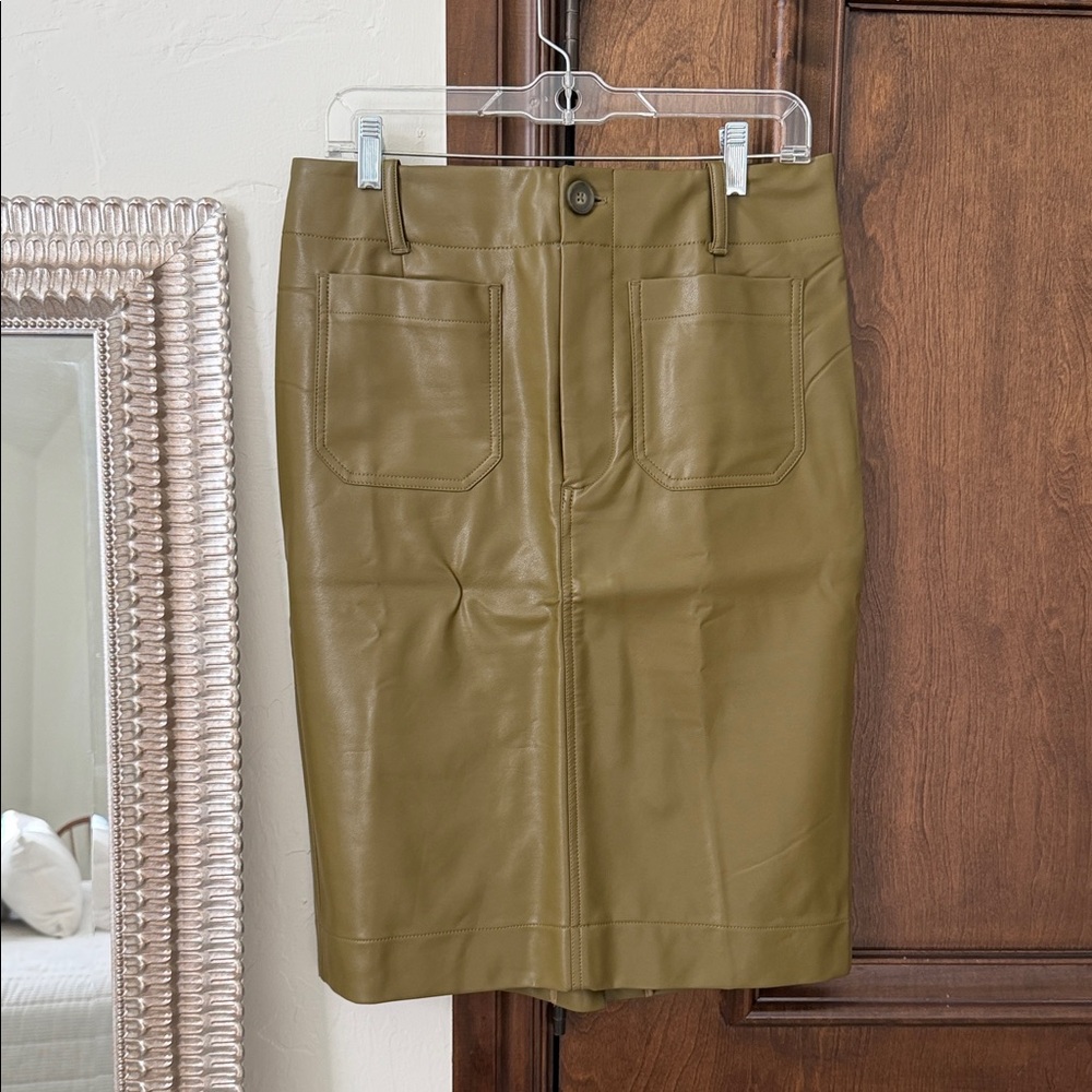 Anthropologie Olive Faux Leather Pencil Skirt